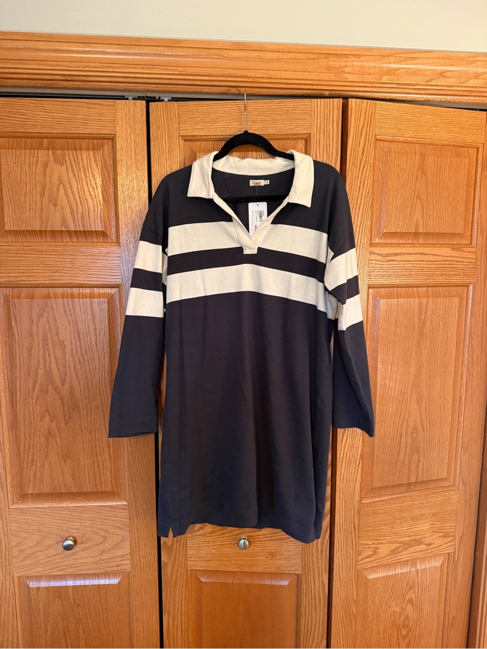Faherty Navy and Cream Long Sleeve Rugby Dress